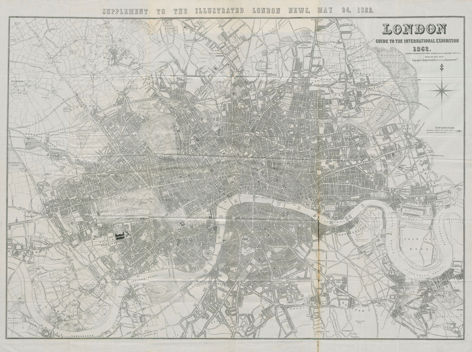 London - Guide to the International Exhibition 1862. ILN/DOWER 109x82cm 1862 map